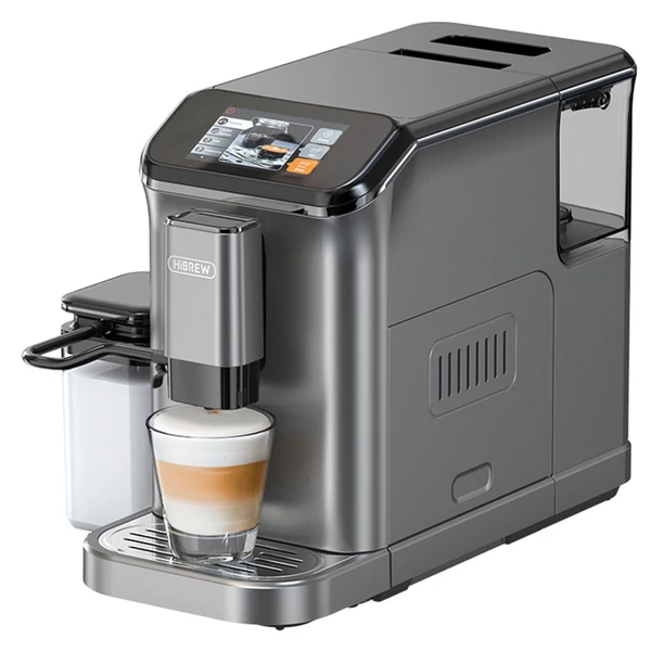 HiBREW H16 automata eszpresszógép darálóval, 20 bar nyomással, 4.3" érintőkijelzővel és 1.5L kivehető tejtartállyal