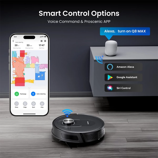 Proscenic Q8 Max+ robotporszívó 3L autoürítő állomással, 8000Pa szívóerővel és több szintes térképezéssel
