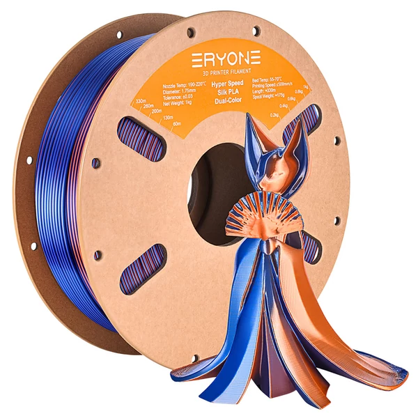 5 kg ERYONE Burnt Titanium háromszínű PLA filament – kék‑fekete‑rózsapiros / juharszirup borostyán / kék‑zöld‑rózsapiros / lila / kék‑narancs