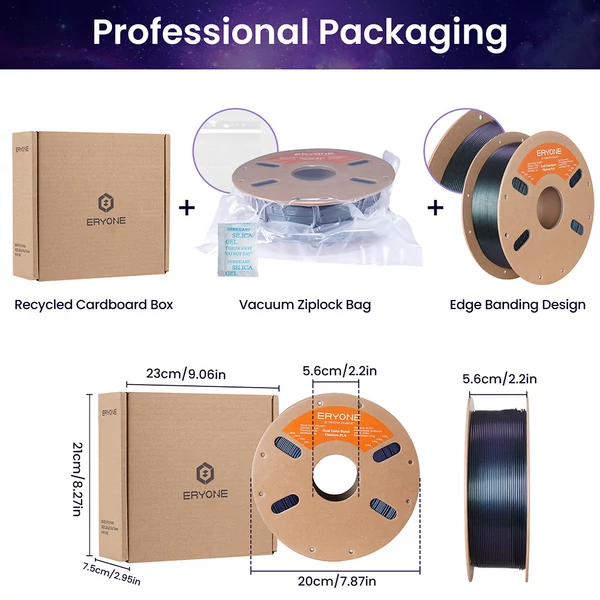 5 kg ERYONE Burnt Titanium két­színű PLA filament – zöld‑lila‑kék / fagyos menta / Royal Essence / faszénszürke / zöld‑rózsapiros‑lila‑kék
