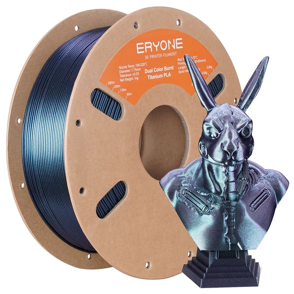 5 kg ERYONE Burnt Titanium két­színű PLA filament – fekete‑kék / totem gravír / zöld‑kék / fekete‑rózsapiros‑lila‑kék / alkonyi ragyogás