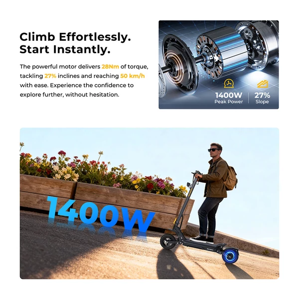 Ausom Gosoul 2 Pro e‑roller 1000W motorral, 90 km hatótávval, 10" kerékkel és NFC nyitással