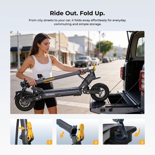 Ausom Gosoul 2 Pro e‑roller 1000W motorral, 90 km hatótávval, 10" kerékkel és NFC nyitással