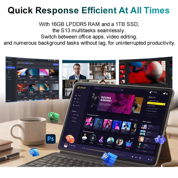 Ultravékony Ninkear S13 2‑in‑1 érintőkijelzős laptop – 13" 2.5K IPS, Intel Core Ultra 5, 16GB RAM, 1TB SSD, WiFi 6, háttérvilágításos billentyűzet