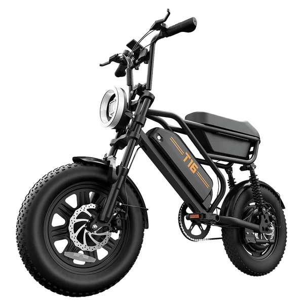 URLIFE T16 elektromos kerékpár, 250W nagy nyomatékú motorral, 48V 13Ah akkumulátorral, akár 100km hatótávval, 25km/h végsebességgel, 16×3.0 zsíros gumikkal, teljes felfüggesztéssel és dupla tárcsafékkel