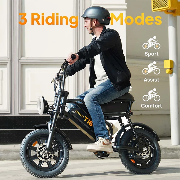 URLIFE T16 elektromos kerékpár, 250W nagy nyomatékú motorral, 48V 13Ah akkumulátorral, akár 100km hatótávval, 25km/h végsebességgel, 16×3.0 zsíros gumikkal, teljes felfüggesztéssel és dupla tárcsafékkel