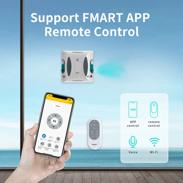 FMART W6 ablakporszívó robot – 3800Pa szívóerő, ultrahangos vízpermet, AI navigáció, app vezérlés, UPS tartalék, keret nélküli és magas ablakokra