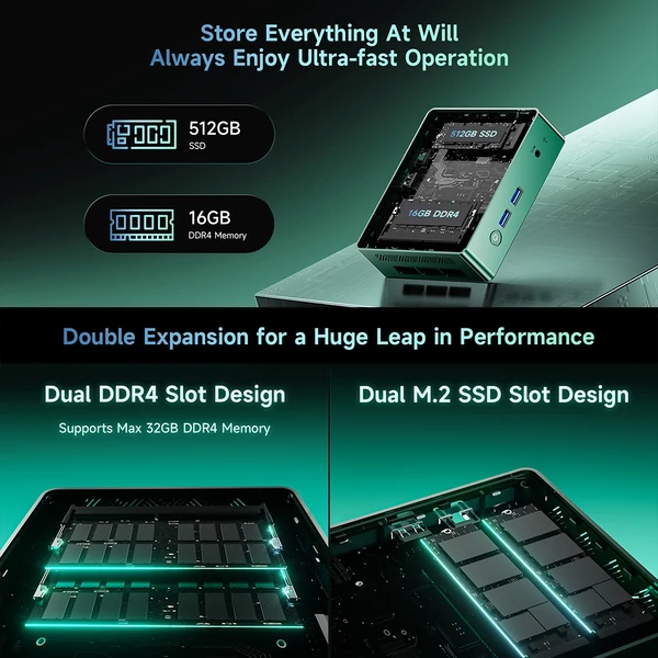 BMAX B6 Turbo mini PC – Intel i5‑8257U, 16GB RAM, 512GB SSD, 4K HDMI+DP, WiFi 6, BT 5.2, kompakt asztali számítógép