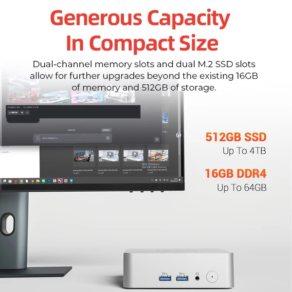 FIREBAT R2 mini PC – Ryzen 5 3500U, 16GB RAM, 512GB SSD, Dual 4K HDMI, WiFi 5, BT 4.2, USB‑C, USB 3.2, RJ45