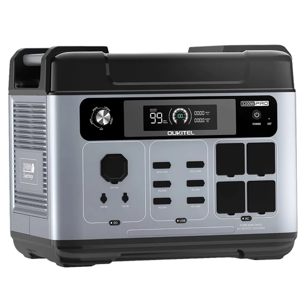 OUKITEL P2001 Pro hordozható erőmű 3200W, 2048Wh LiFePO4, gyors AC/napenergia töltés, UPS, 4×AC, USB‑C/USB‑QC, otthonra és kültérre