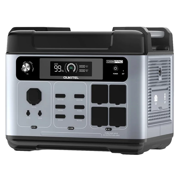 OUKITEL P2001 Pro hordozható erőmű 3200W, 2048Wh LiFePO4, gyors AC/napenergia töltés, UPS, 4×AC, USB‑C/USB‑QC, otthonra és kültérre