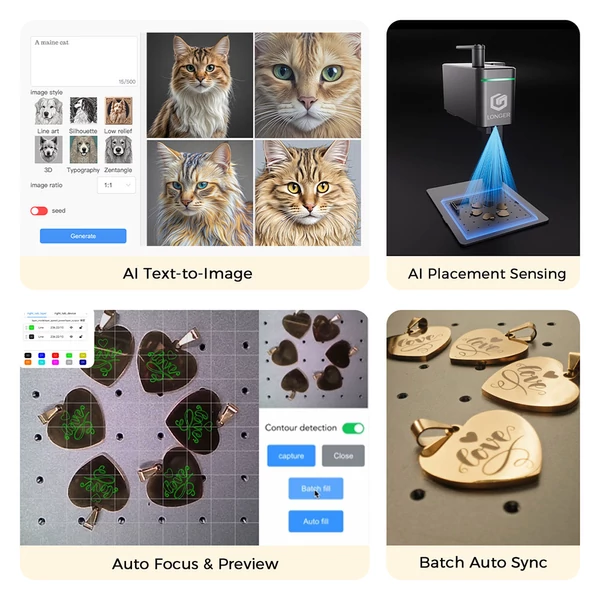 LONGER Nano Duo AI lézergravírozó – 20W kék + 2W IR lézer, 300×300 mm, 10000 mm/s, 16MP AI kamera, fa/fém/akril/bőr kompatibilis