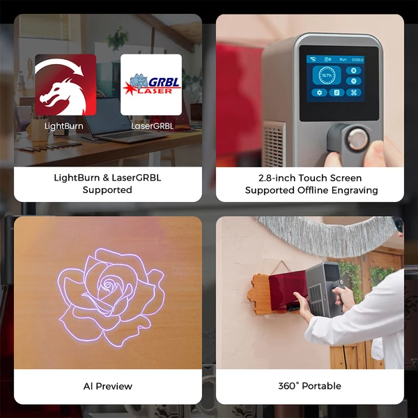 LONGER Nano Duo AI lézergravírozó – 20W kék + 2W IR lézer, 300×300 mm, 10000 mm/s, 16MP AI kamera, fa/fém/akril/bőr kompatibilis