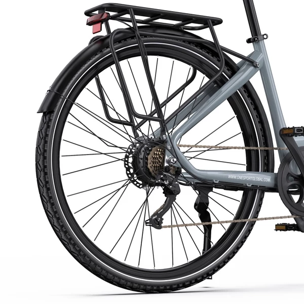 ONESPORT OT05 Pro elektromos kerékpár – 250W motor, 36V 22.5Ah akku, 140 km hatótáv, 25 km/h, hidraulikus fék, első teleszkóp, Shimano 7 sebesség – Szürke