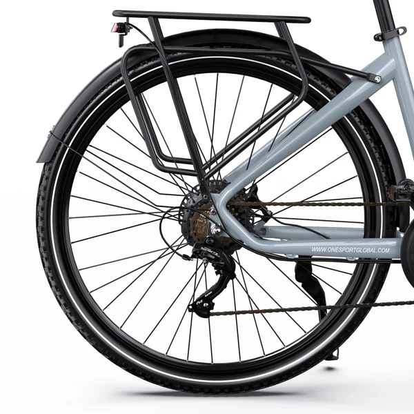 ONESPORT OT05 Pro elektromos kerékpár – 250W motor, 36V 22.5Ah akku, 140 km hatótáv, 25 km/h, hidraulikus fék, első teleszkóp, Shimano 7 sebesség – Szürke