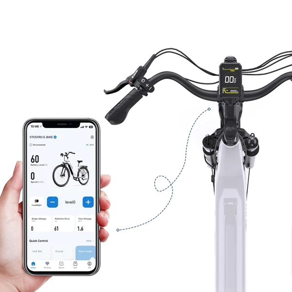 ONESPORT OT05 Pro elektromos kerékpár – 250W motor, 36V 22.5Ah akku, 140 km hatótáv, 25 km/h, hidraulikus fék, első teleszkóp, Shimano 7 sebesség – Fehér
