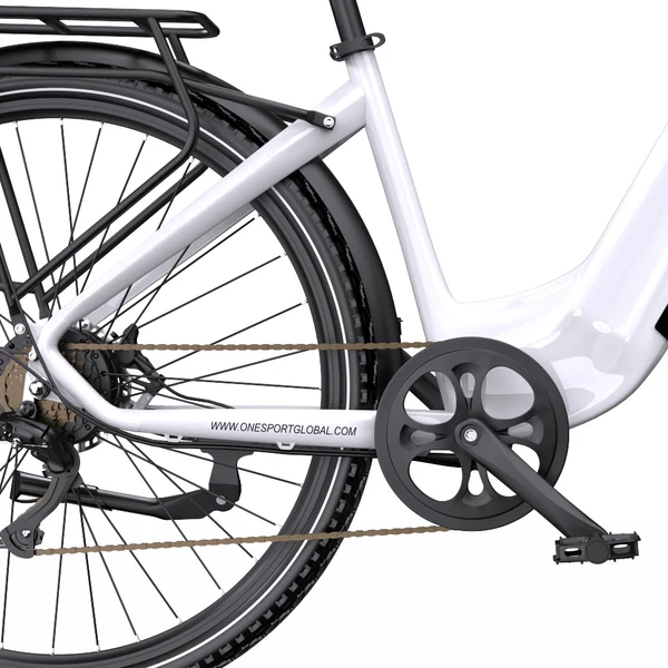 ONESPORT OT05 Pro elektromos kerékpár – 250W motor, 36V 22.5Ah akku, 140 km hatótáv, 25 km/h, hidraulikus fék, első teleszkóp, Shimano 7 sebesség – Fehér