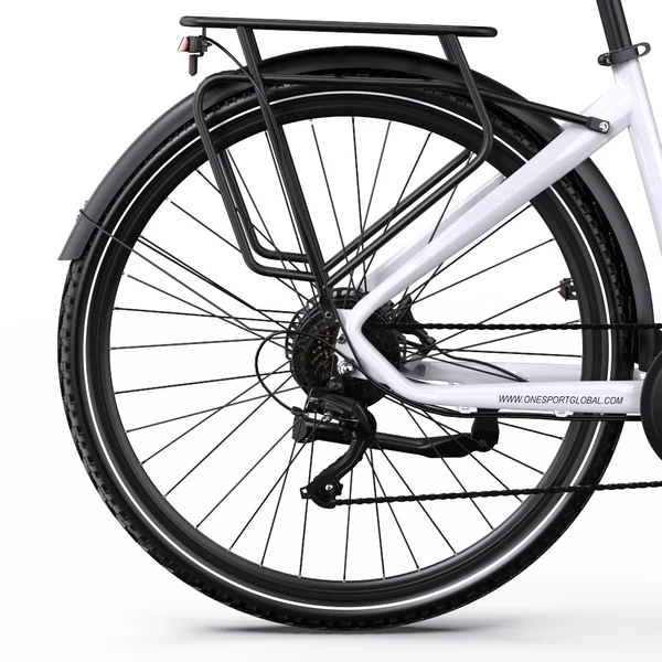 ONESPORT OT05 Pro elektromos kerékpár – 250W motor, 36V 22.5Ah akku, 140 km hatótáv, 25 km/h, hidraulikus fék, első teleszkóp, Shimano 7 sebesség – Fehér