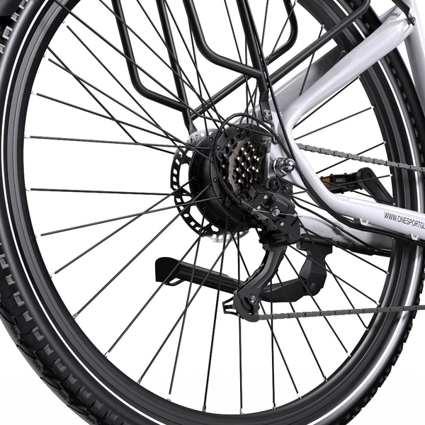ONESPORT OT05 Pro elektromos kerékpár – 250W motor, 36V 22.5Ah akku, 140 km hatótáv, 25 km/h, hidraulikus fék, első teleszkóp, Shimano 7 sebesség – Fehér