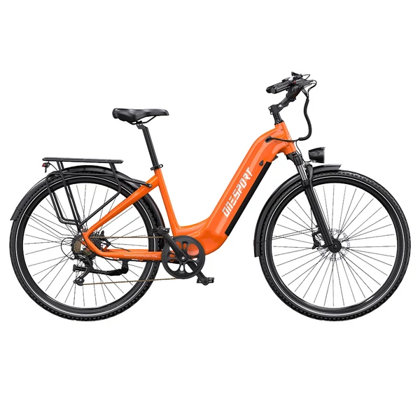ONESPORT OT05 Pro elektromos kerékpár – 250W motor, 36V 22.5Ah akku, 140 km hatótáv, 25 km/h, hidraulikus fék, első teleszkóp, Shimano 7 sebesség – Narancs