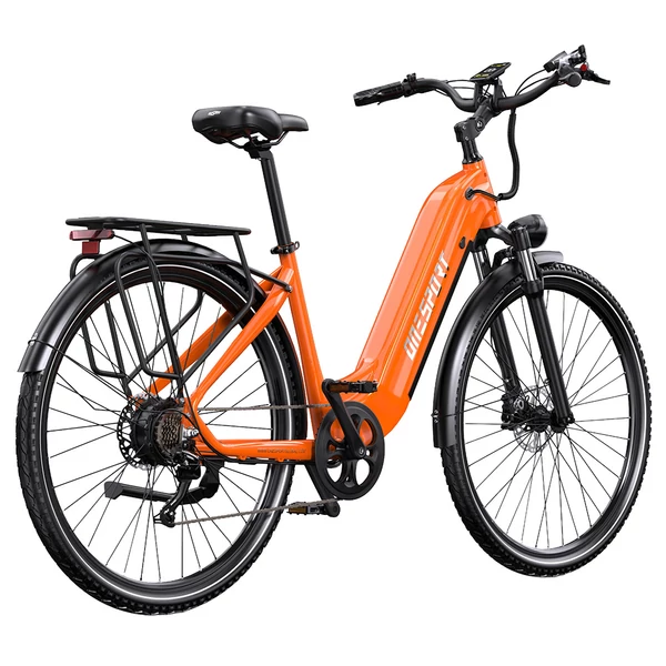 ONESPORT OT05 Pro elektromos kerékpár – 250W motor, 36V 22.5Ah akku, 140 km hatótáv, 25 km/h, hidraulikus fék, első teleszkóp, Shimano 7 sebesség – Narancs