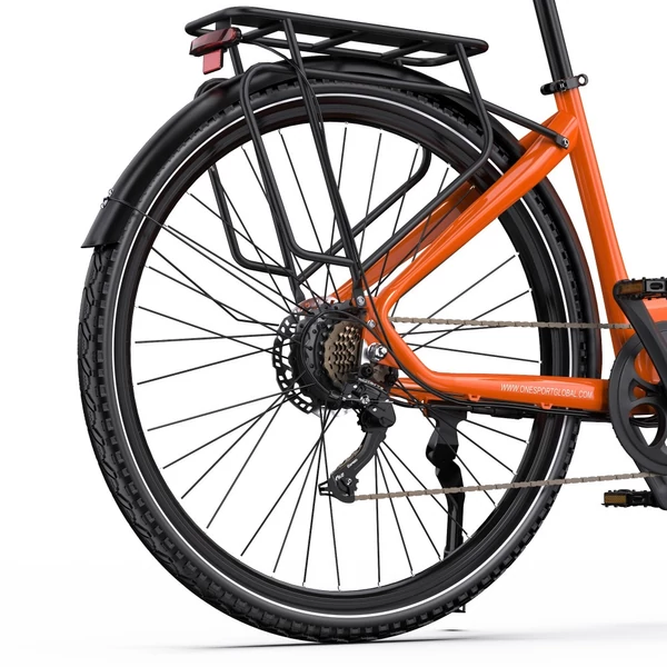 ONESPORT OT05 Pro elektromos kerékpár – 250W motor, 36V 22.5Ah akku, 140 km hatótáv, 25 km/h, hidraulikus fék, első teleszkóp, Shimano 7 sebesség – Narancs