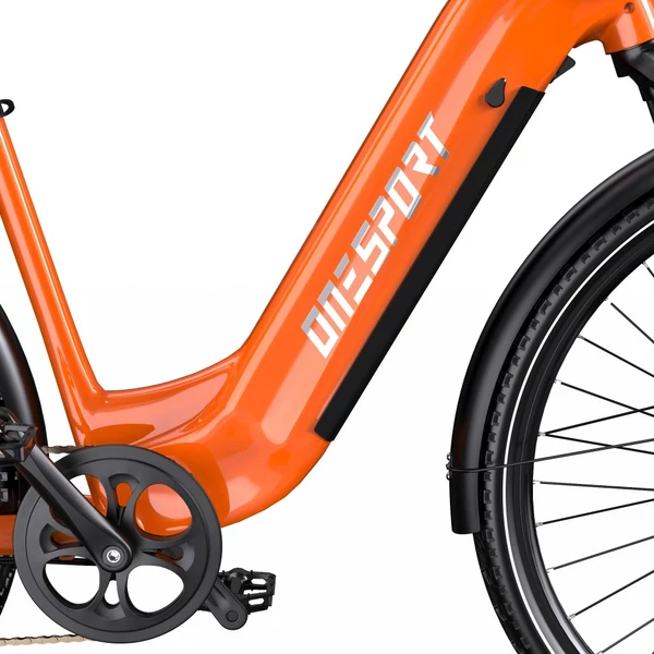 ONESPORT OT05 Pro elektromos kerékpár – 250W motor, 36V 22.5Ah akku, 140 km hatótáv, 25 km/h, hidraulikus fék, első teleszkóp, Shimano 7 sebesség – Narancs