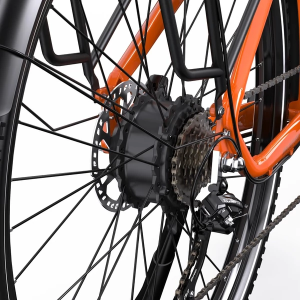 ONESPORT OT05 Pro elektromos kerékpár – 250W motor, 36V 22.5Ah akku, 140 km hatótáv, 25 km/h, hidraulikus fék, első teleszkóp, Shimano 7 sebesség – Narancs