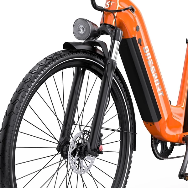 ONESPORT OT05 Pro elektromos kerékpár – 250W motor, 36V 22.5Ah akku, 140 km hatótáv, 25 km/h, hidraulikus fék, első teleszkóp, Shimano 7 sebesség – Narancs