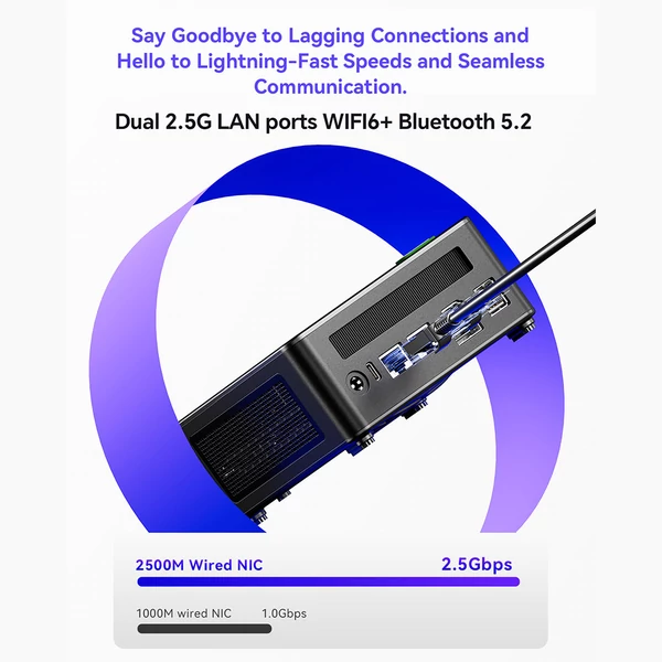 AOOSTAR GEM12+ Mini PC Barebone, AMD Ryzen 7 Pro 8845HS, max. 5.1GHz, 4K Quad Display, Oculink, 2x 2.5G LAN, WiFi 6, BT 5.2 (RAM és SSD nélkül)