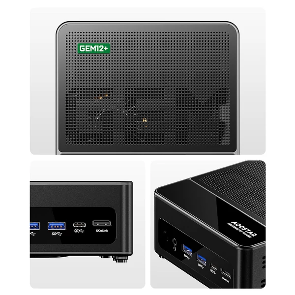 AOOSTAR GEM12+ Mini PC Barebone, AMD Ryzen 7 Pro 8845HS, max. 5.1GHz, 4K Quad Display, Oculink, 2x 2.5G LAN, WiFi 6, BT 5.2 (RAM és SSD nélkül)