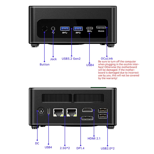 AOOSTAR GEM12+ Mini PC Barebone, AMD Ryzen 7 Pro 8845HS, max. 5.1GHz, 4K Quad Display, Oculink, 2x 2.5G LAN, WiFi 6, BT 5.2 (RAM és SSD nélkül)