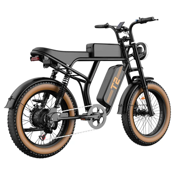 URLIFE T2 elektromos kerékpár – 500W motor, 48V 15.6Ah akku, 20×4.0 gumik, 25 km/h, dupla tárcsafék, teljes felfüggesztés, Shimano 7 seb. – Barna