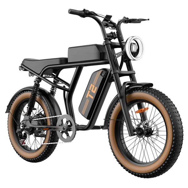 URLIFE T2 elektromos kerékpár – 500W motor, 48V 15.6Ah akku, 20×4.0 gumik, 25 km/h, dupla tárcsafék, teljes felfüggesztés, Shimano 7 seb. – Barna