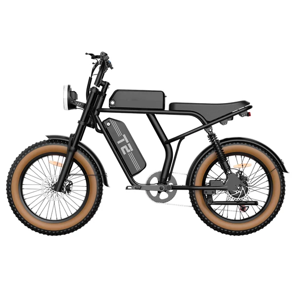 URLIFE T2 elektromos kerékpár – 500W motor, 48V 15.6Ah akku, 20×4.0 gumik, 25 km/h, dupla tárcsafék, teljes felfüggesztés, Shimano 7 seb. – Barna
