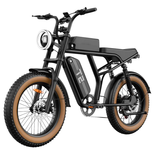 URLIFE T2 elektromos kerékpár – 500W motor, 48V 15.6Ah akku, 20×4.0 gumik, 25 km/h, dupla tárcsafék, teljes felfüggesztés, Shimano 7 seb. – Barna