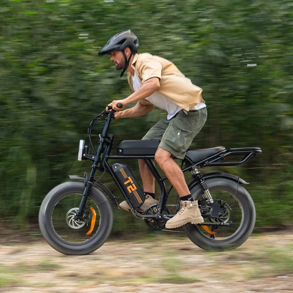 URLIFE T2 elektromos kerékpár – 500W motor, 48V 15.6Ah akku, 20×4.0 gumik, 25 km/h, dupla tárcsafék, teljes felfüggesztés, Shimano 7 seb. – Fekete