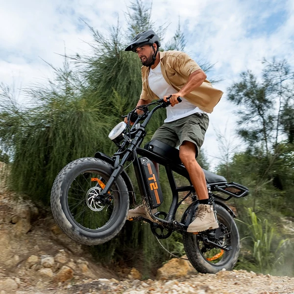 URLIFE T2 elektromos kerékpár – 500W motor, 48V 15.6Ah akku, 20×4.0 gumik, 25 km/h, dupla tárcsafék, teljes felfüggesztés, Shimano 7 seb. – Fekete