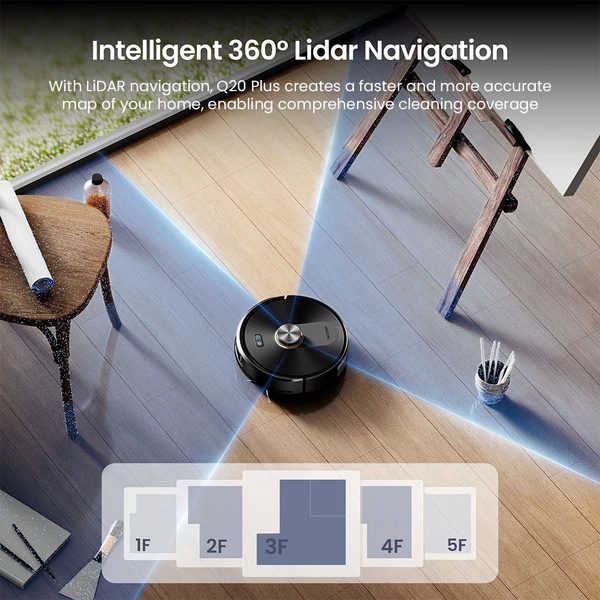 Proscenic Q20 Plus robotporszívó és felmosó, 10000Pa szívóerő, önürítő dokkoló, LiDAR navigáció, 200 perces üzemidő, okostérkép, szőnyeghez és állatszőrhöz