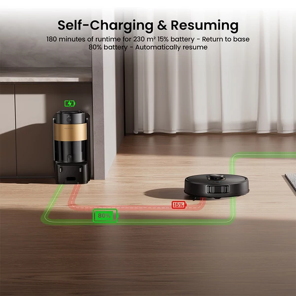 Proscenic Q20 Plus robotporszívó és felmosó, 10000Pa szívóerő, önürítő dokkoló, LiDAR navigáció, 200 perces üzemidő, okostérkép, szőnyeghez és állatszőrhöz