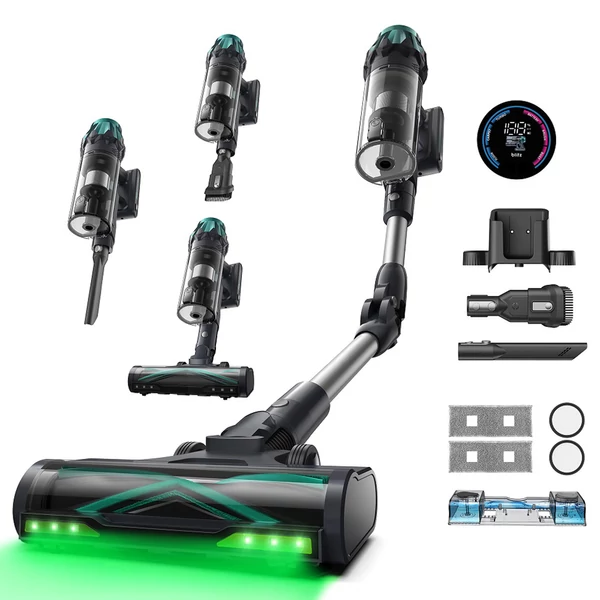 Vactidy V15 Max vezeték nélküli porszívó, 65 kPa szívóerő, 600W motor, 60 perc üzemidő, zöld porérzékelés, anti‑gubanc kefe, 6 rétegű szűrés