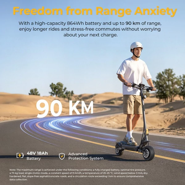 Ausom Gosoul 2 Pro elektromos roller, 2×1000W motorral, 48V 18Ah akkuval, 60 km/h végsebességgel és 90 km hatótávval