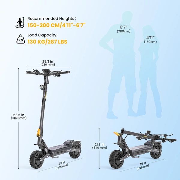 Ausom Gosoul 2 Pro elektromos roller, 2×1000W motorral, 48V 18Ah akkuval, 60 km/h végsebességgel és 90 km hatótávval