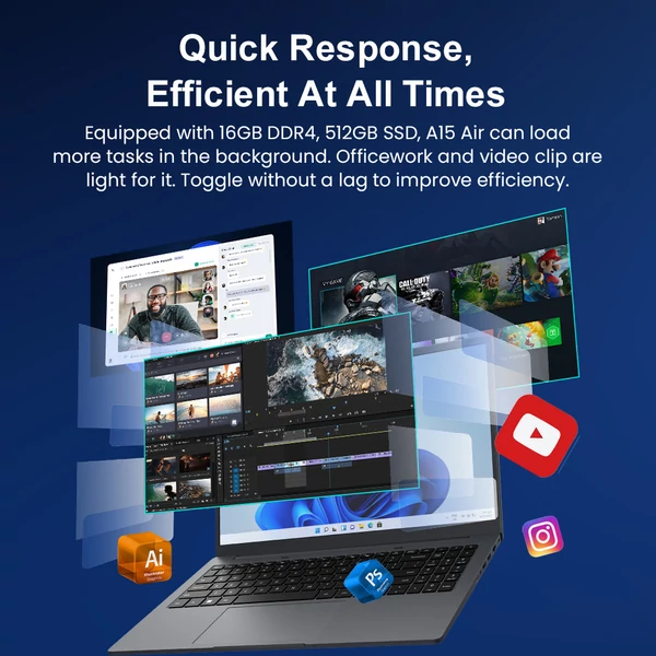 Ninkear A15 Air laptop – 15.6" FHD, Ryzen 5 3500U, 16GB RAM, 512GB SSD, WiFi 5, BT 5.0, Type‑C, HDMI, nagy akkumulátor