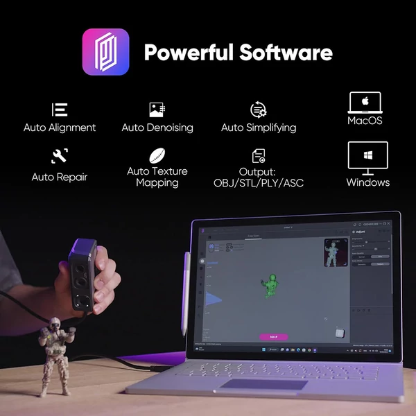 3DMakerpro Seal Lite 3D szkenner – NIR fény, 0,02 mm pontosság, 0,07 mm felbontás, rázkódásgátló lencsék, 10 fps, vizuális követés