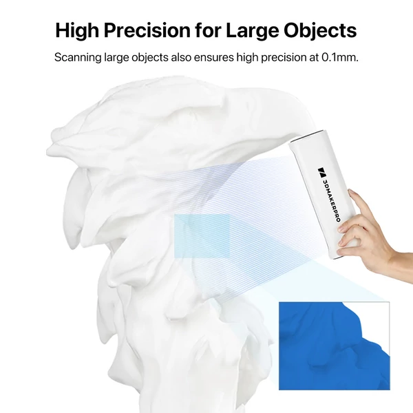 3DMakerpro Lynx Prémium 3D szkenner – 0,10 mm pontosság, 0,30 mm felbontás, 10 fps, fehér fény, vizuális követés, 250×400 mm tartomány