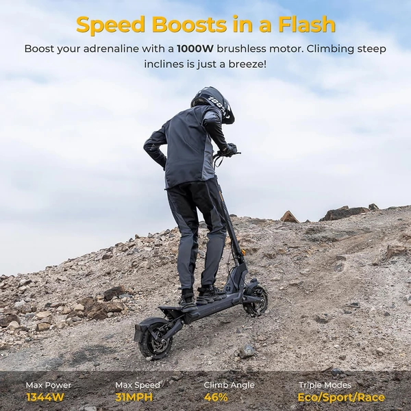 Ausom L2 Max elektromos roller – 1000W motor, 48V 20.8Ah akkumulátor, 50 km/h, 90 km hatótáv, 10" kerék, tárcsafék, lengőkaros felfüggesztés, NFC zár