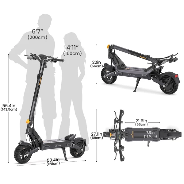 Ausom L2 Max elektromos roller – 1000W motor, 48V 20.8Ah akkumulátor, 50 km/h, 90 km hatótáv, 10" kerék, tárcsafék, lengőkaros felfüggesztés, NFC zár