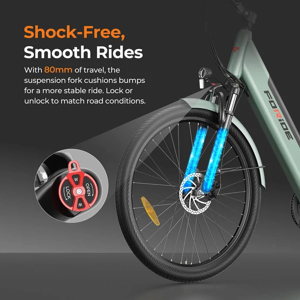 Foride Roamer 1 Step-Thru elektromos kerékpár, 250W, 36V 13Ah, 27.5", 25 km/h, 100 km hatótáv, tárcsafék, rugóvilla, Shimano 7 – Zöld
