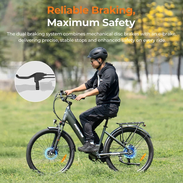 Foride Roamer 1 Step-Thru elektromos kerékpár, 250W, 36V 13Ah, 27.5", 25 km/h, 100 km hatótáv, tárcsafék, rugóvilla, Shimano 7 – Zöld